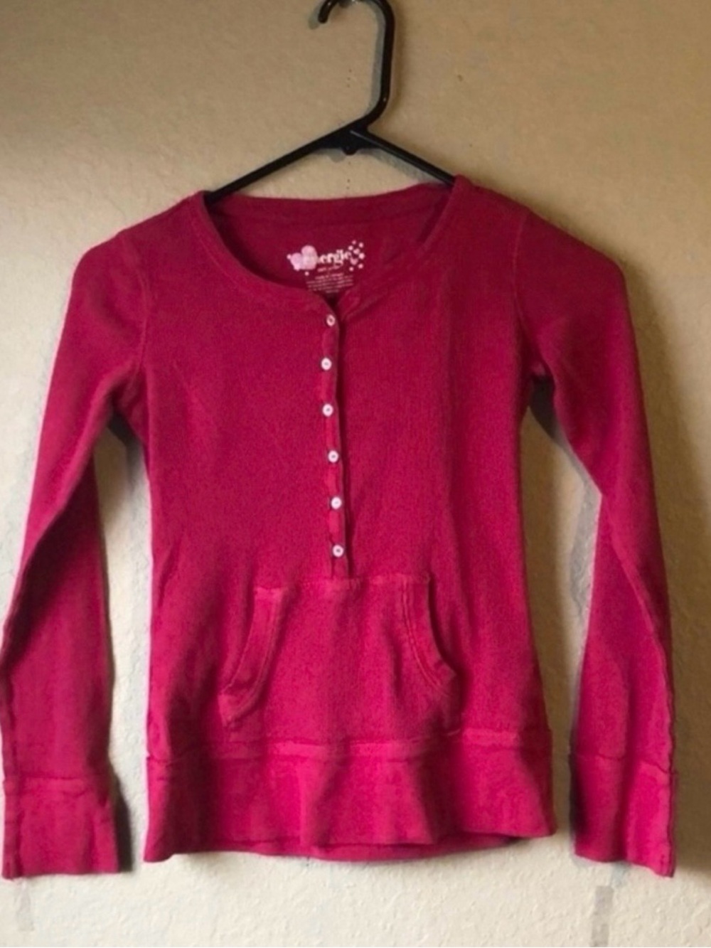 Energie Shirt Girls Y2K Dark Pink Henley Partial Layered Top Girls Sz Large